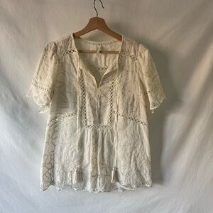 Anthropologie Cream Lace Cottagecore Blouse